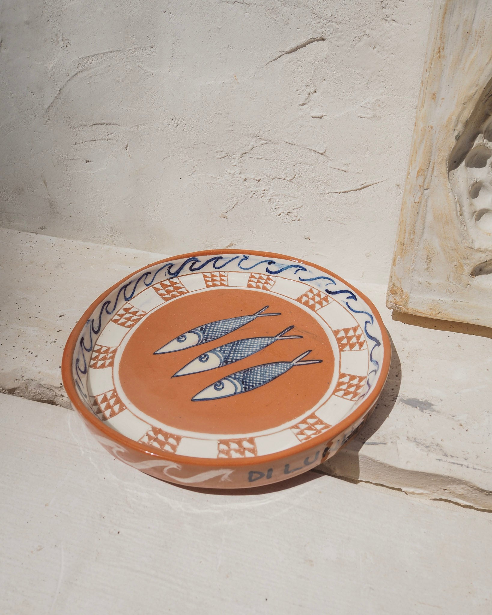 Sardine Plate -Sgraffito Check