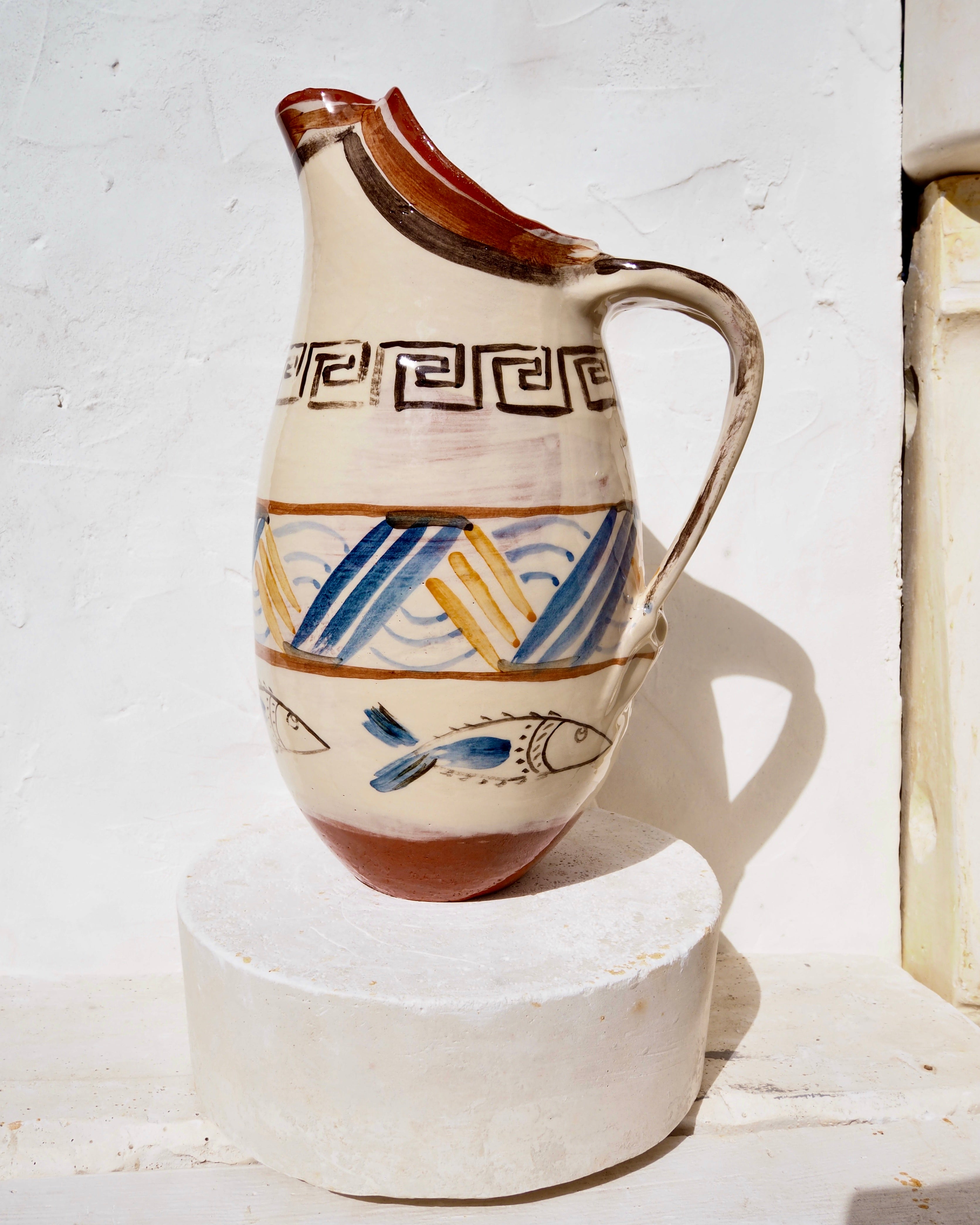 Terracotta Jug - Pugliese Antica with greek key