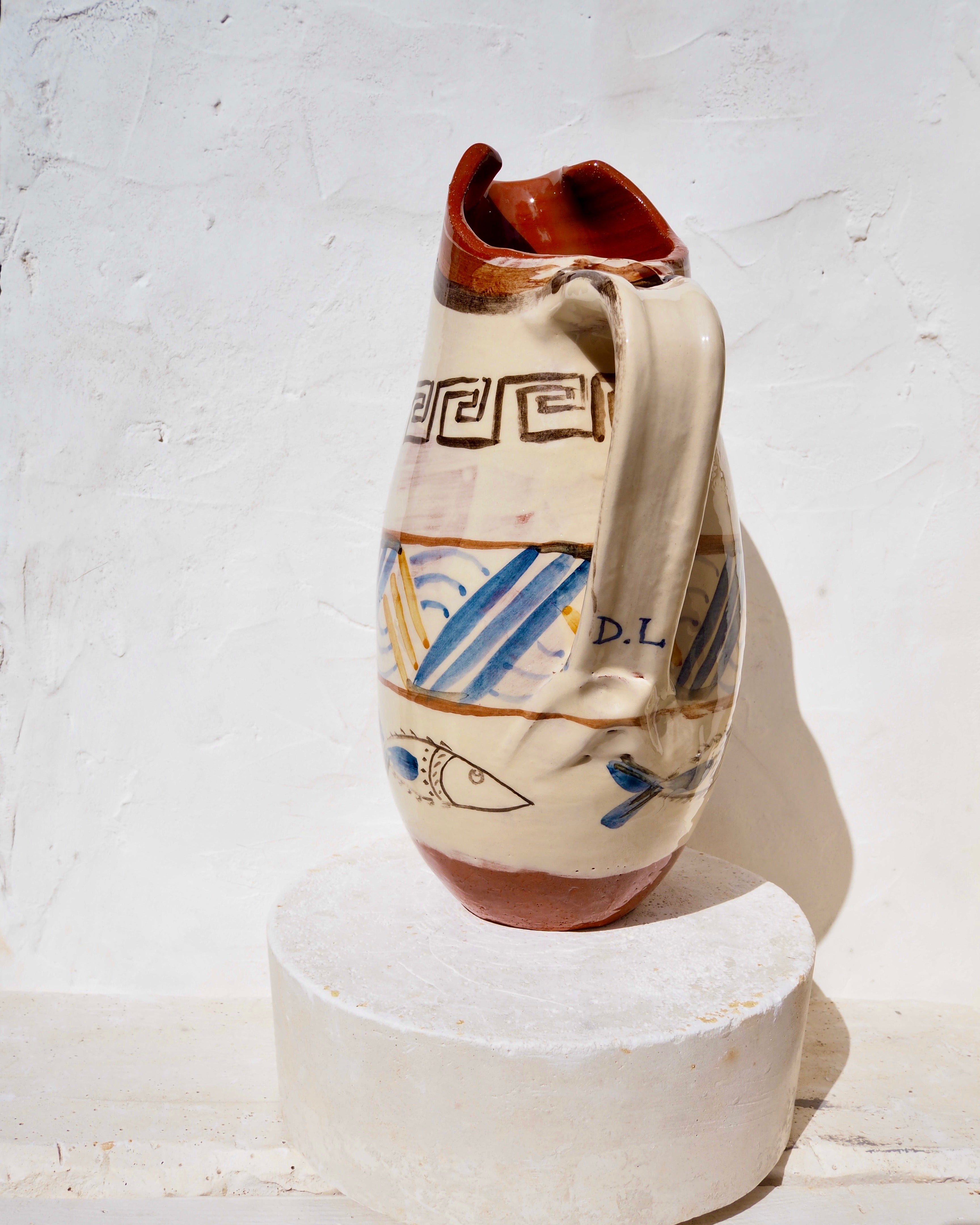 Terracotta Jug - Pugliese Antica with greek key
