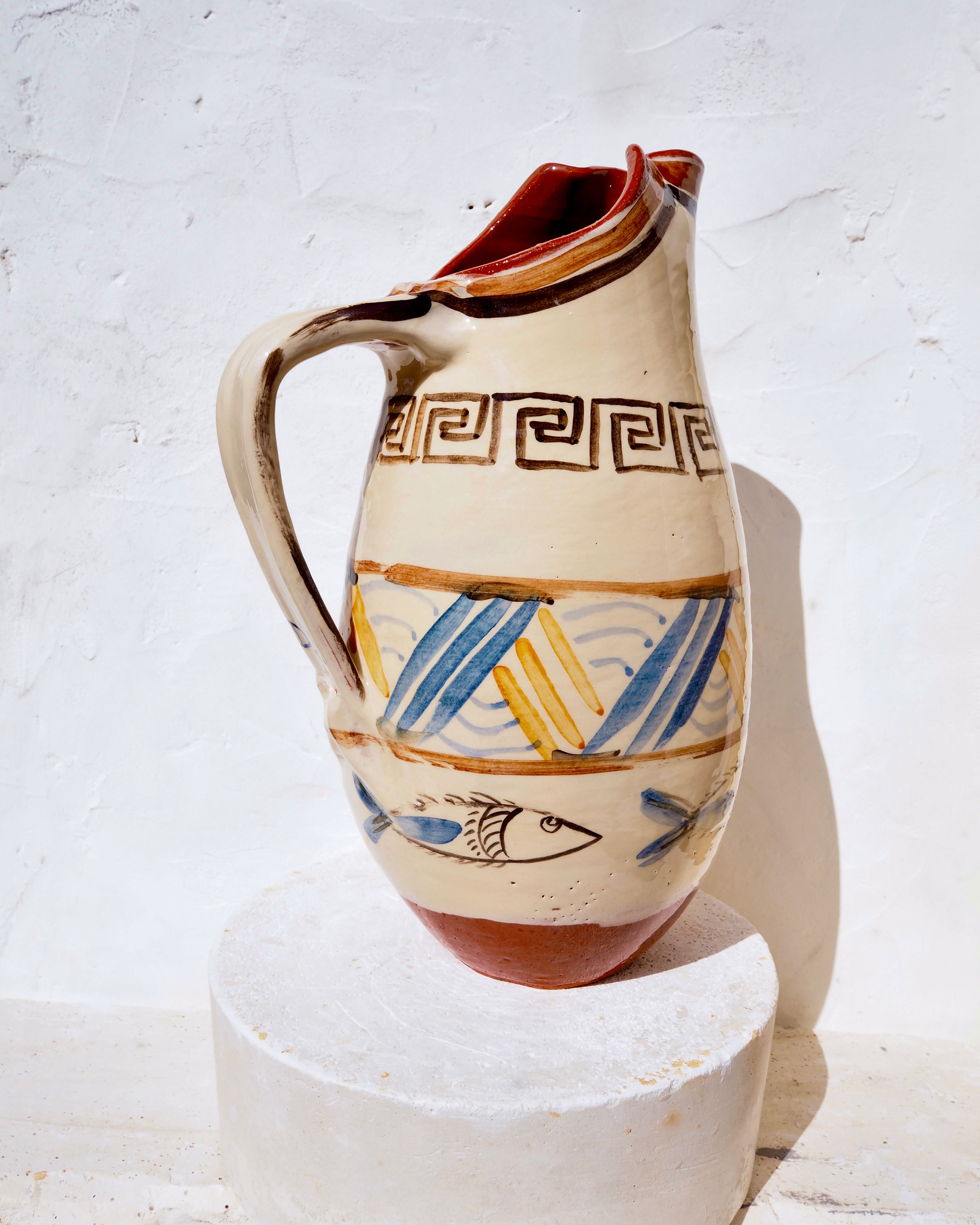 Terracotta Jug - Pugliese Antica with greek key
