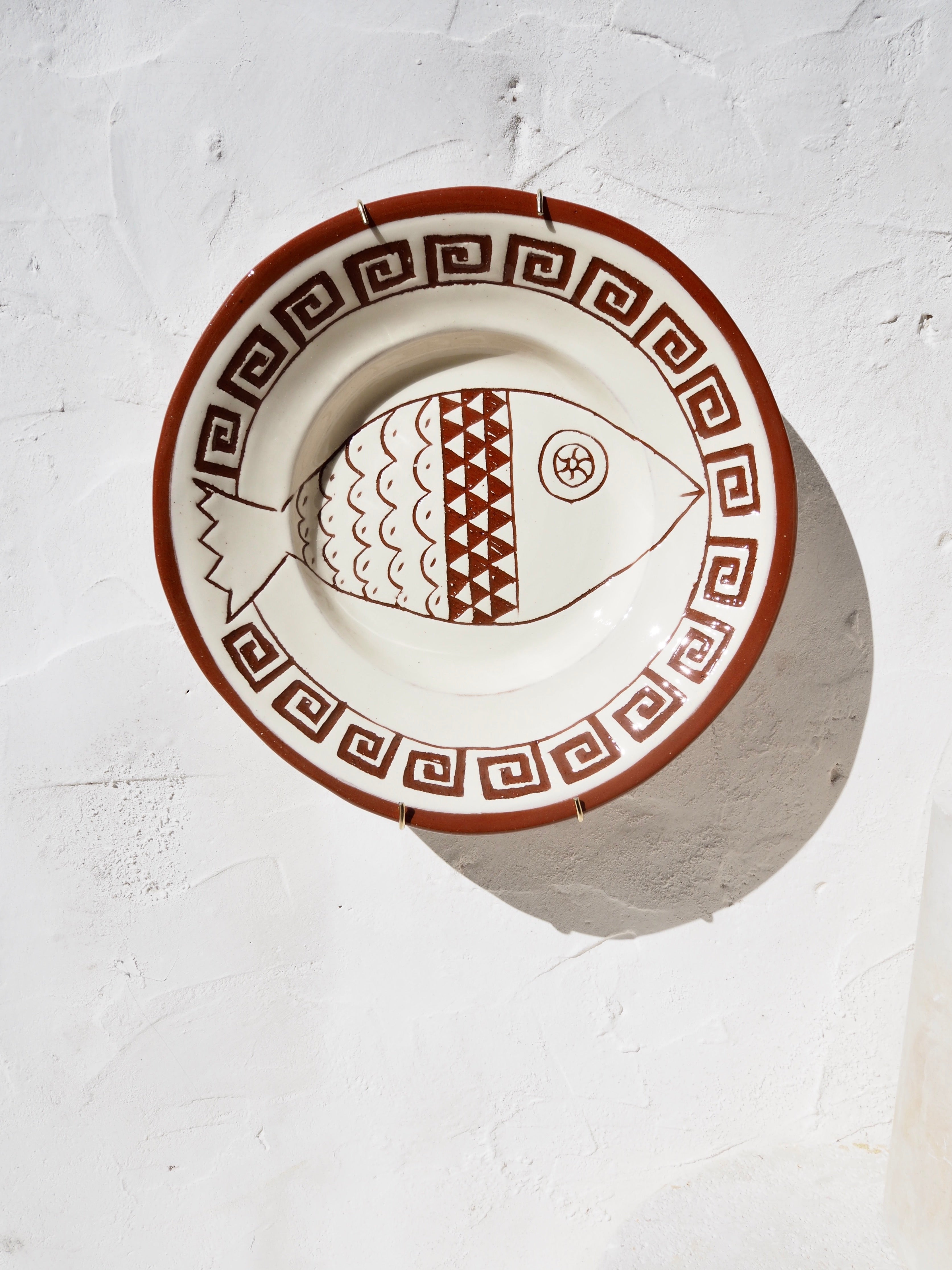 Puglia Plate - Hand carved fish detail with brass wall hook