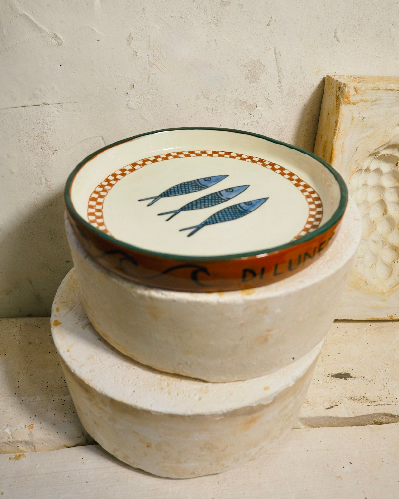 Sardine Plate - Sgraffito Check