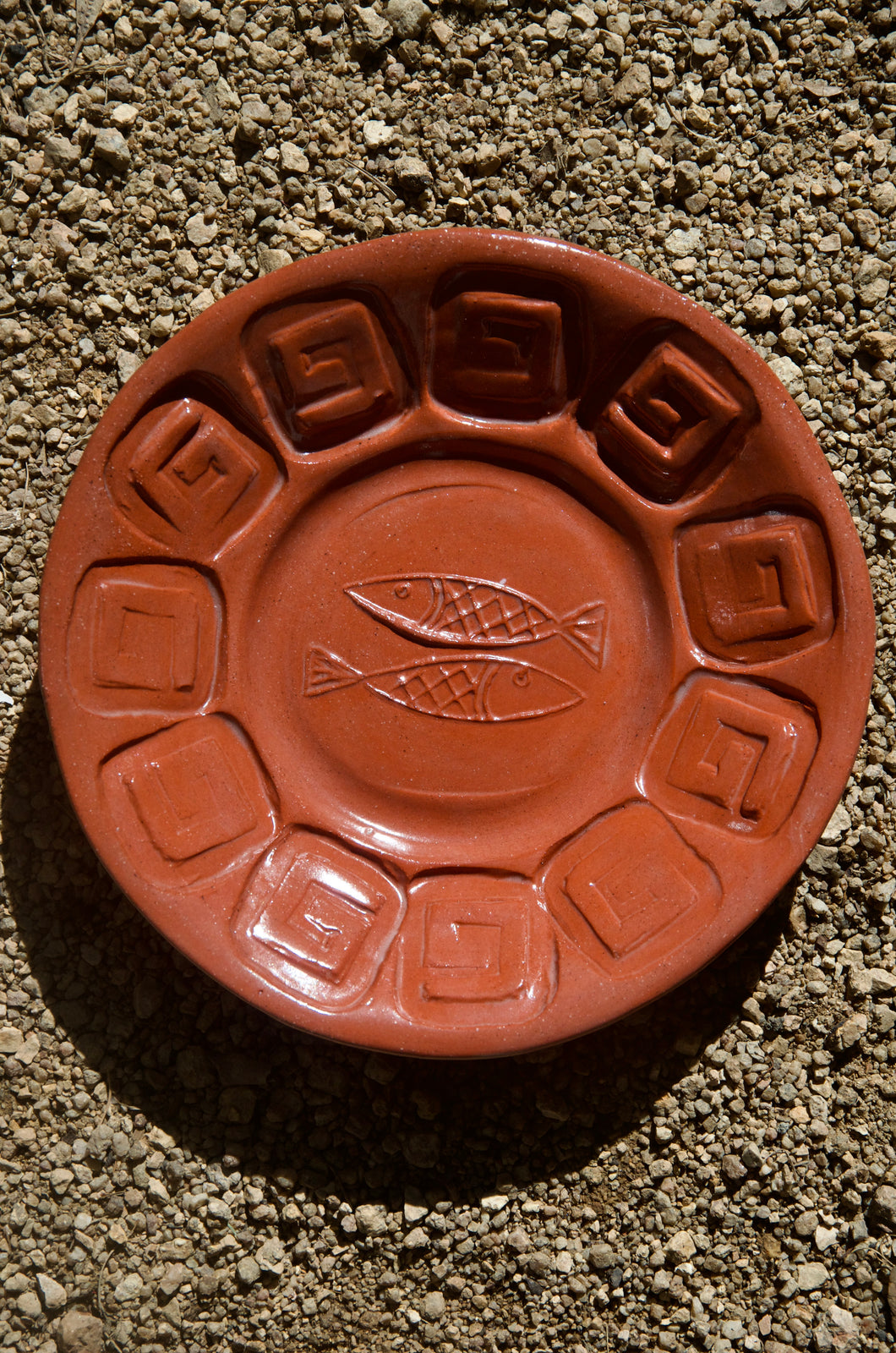 Puglia Plate - Greek Key Pattern Plate with brass wall hook