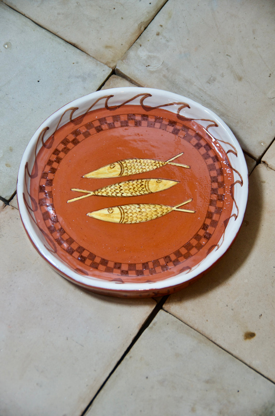 Sardine Plate - Terracotta brown check