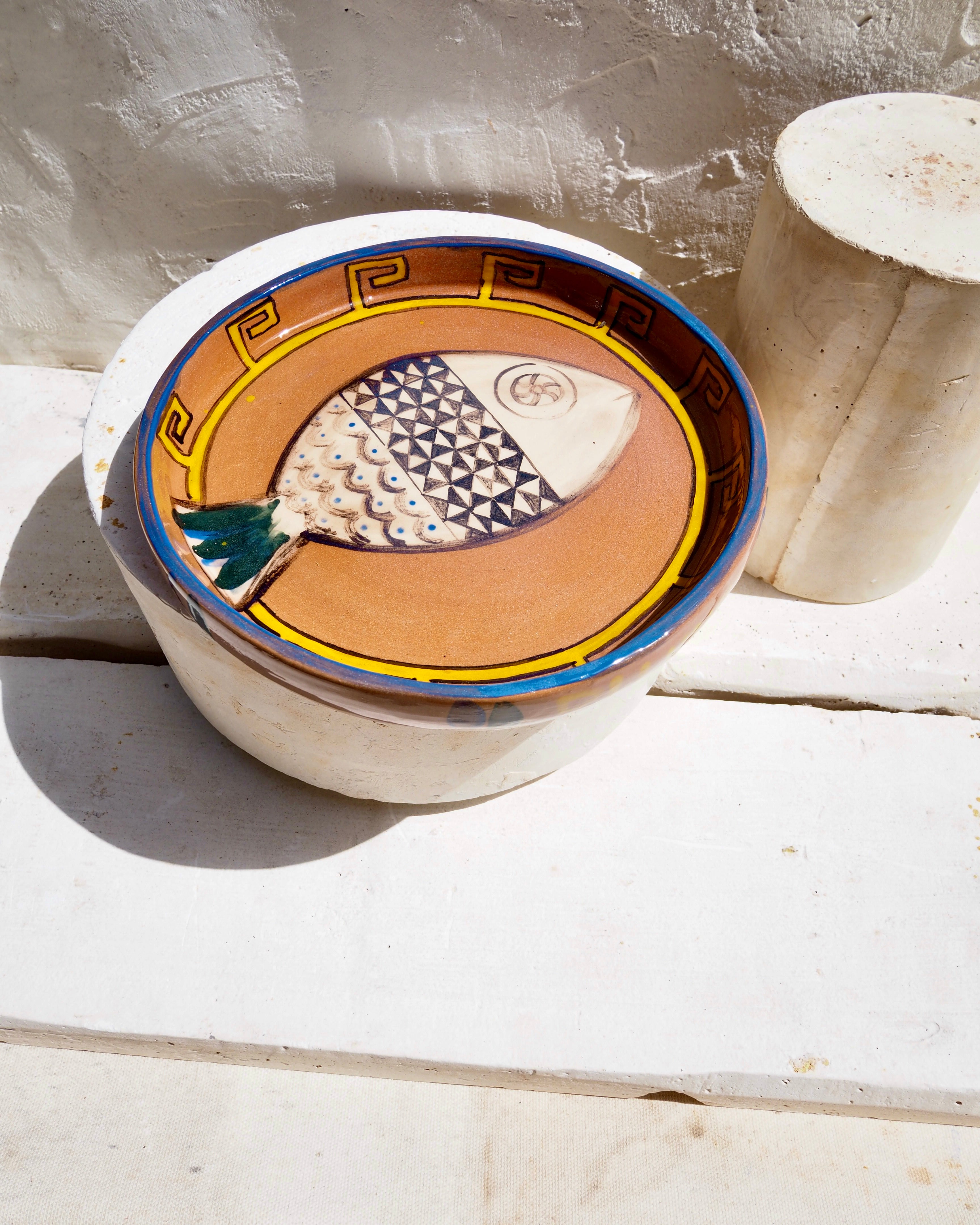 Sardine Plate with Italian terracotta - Pesce check