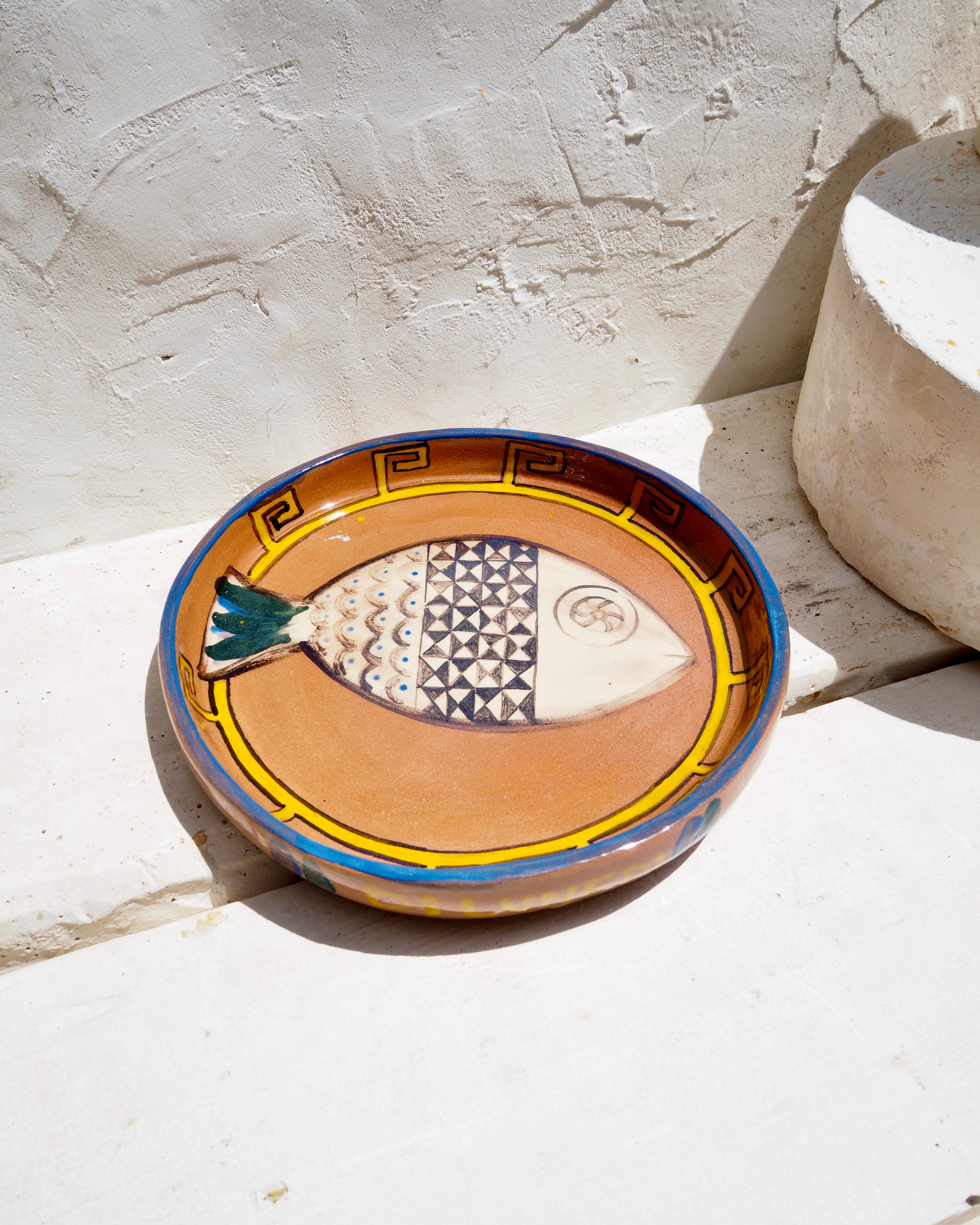 Sardine Plate with Italian terracotta - Pesce check