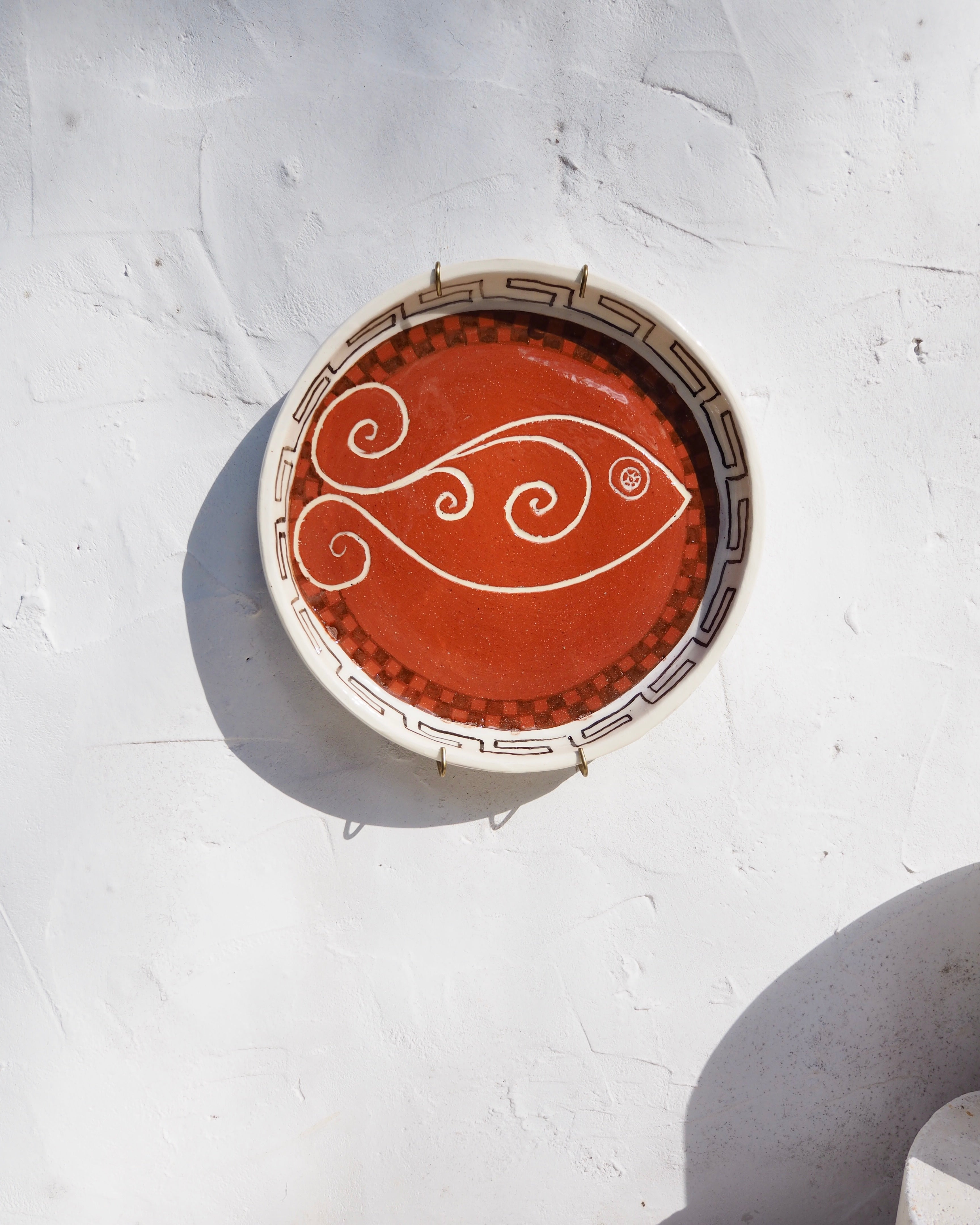 Sardine Plate - Etched fish with check border