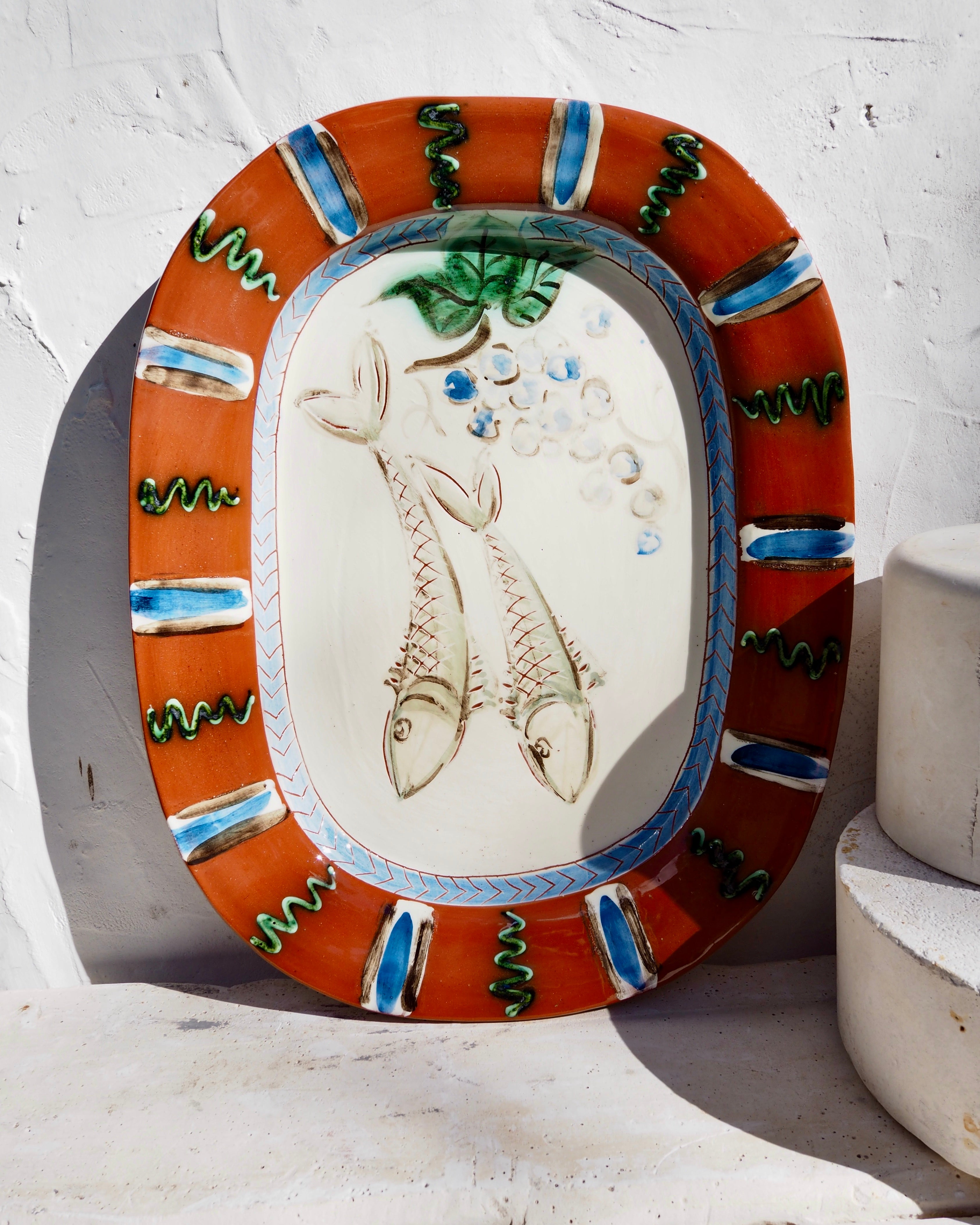 Vallarius terracotta platter w- brass wall hook