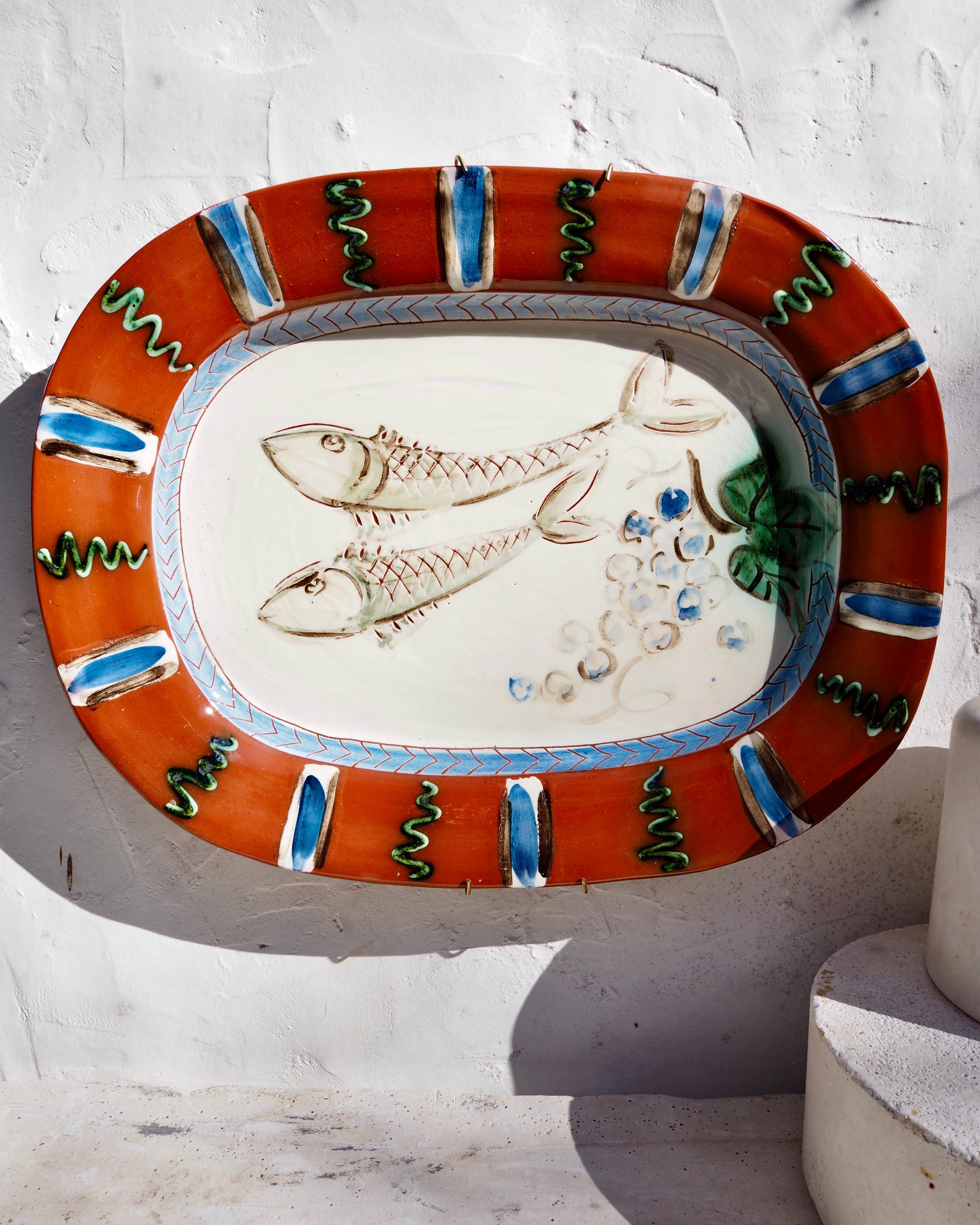 Vallarius terracotta platter w- brass wall hook