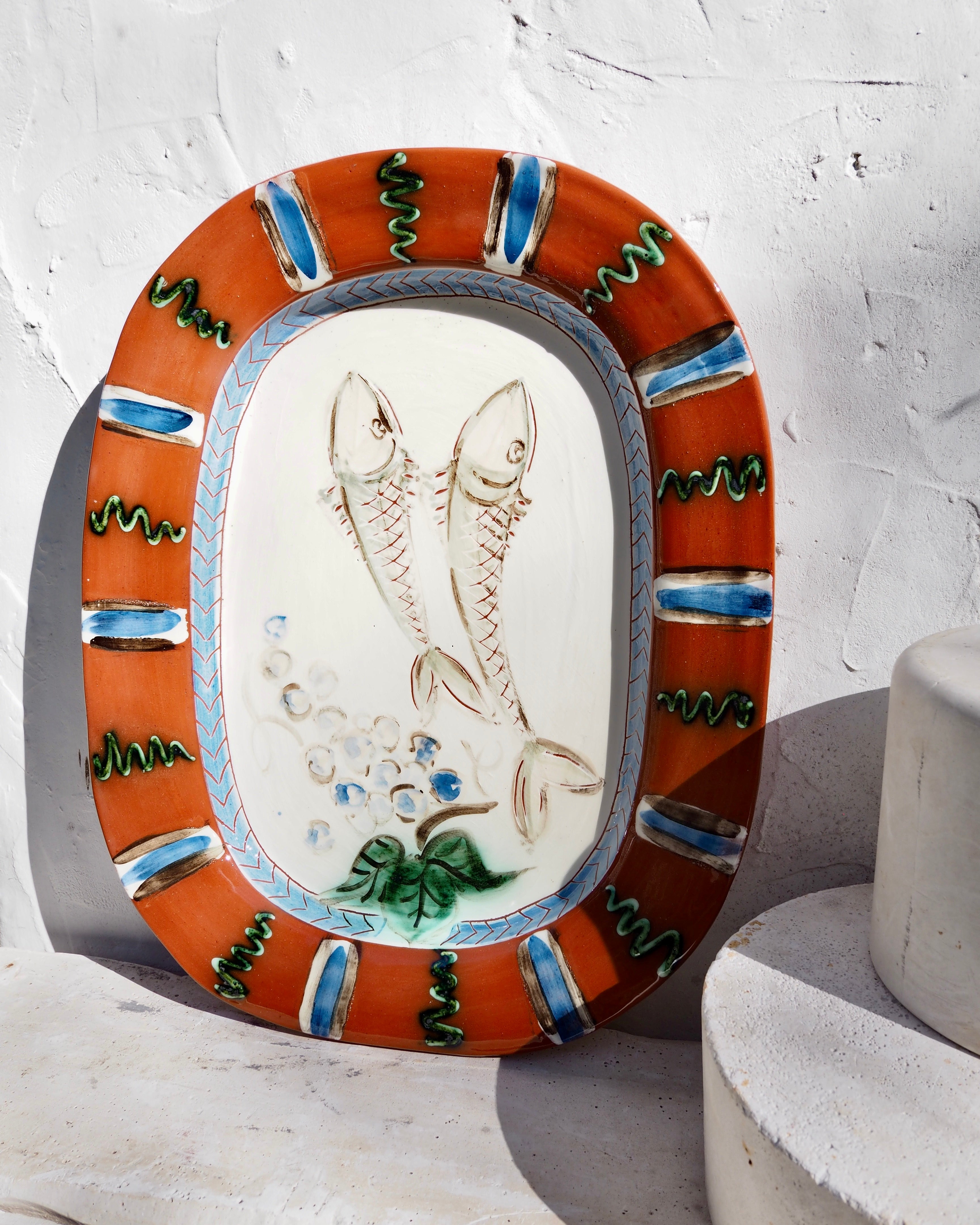 Vallarius terracotta platter w- brass wall hook