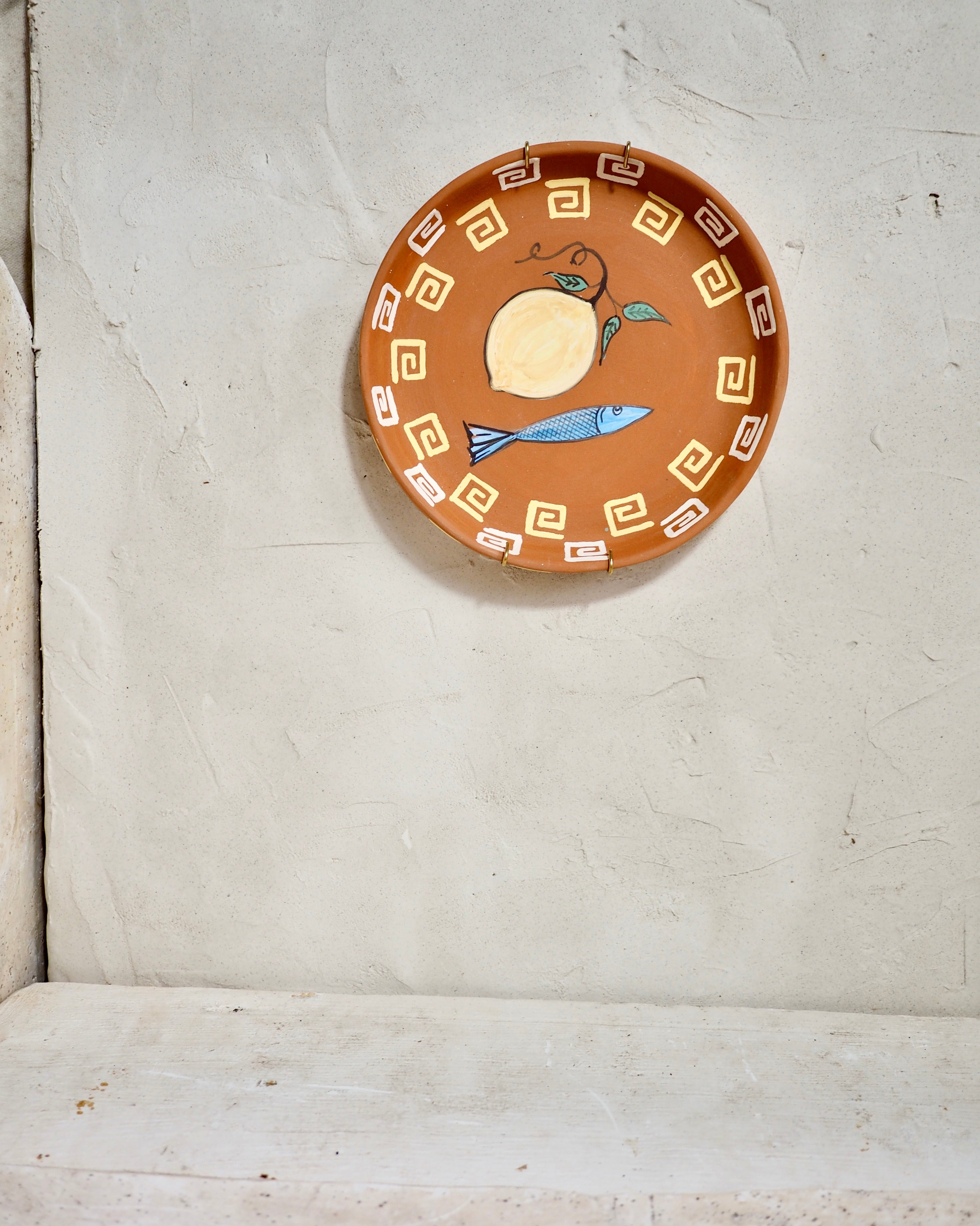 Sardine Wall Plate - Lemon Greek key with brass wall hook